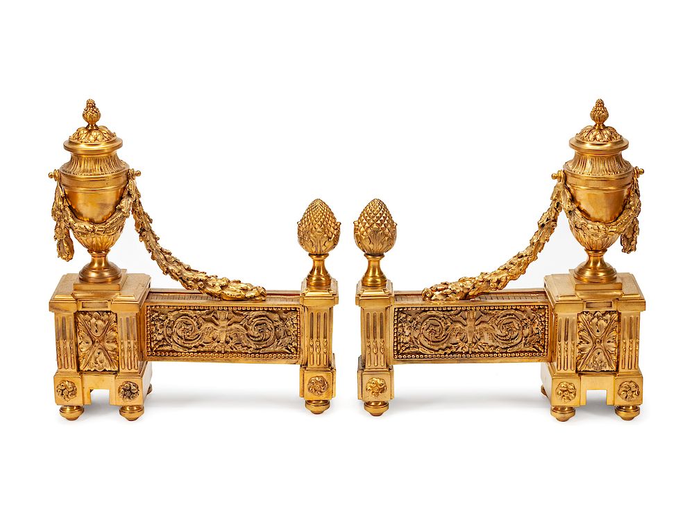 Appraisal: A Pair of Louis XVI Style Gilt Bronze Chenets A