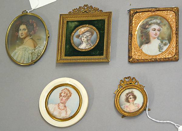 Appraisal: Five miniature portraits of ladies of fashion late th early