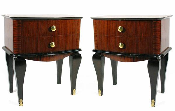 Appraisal: A pair of Art Deco style rosewood bedside tables height