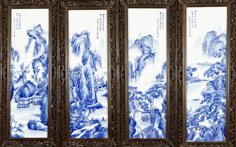 Appraisal: Four Chinese porcelain plaques Four Chinese porcelain plaques with painted