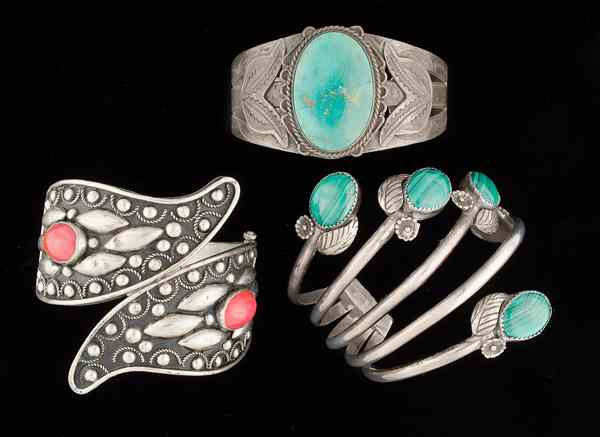 Appraisal: Tribal Cuff Bracelet Collection A grouping of three tribal cuffs