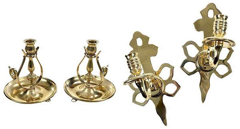 Appraisal: Two Pairs of Brass Candleholders pair of dual purpose candle