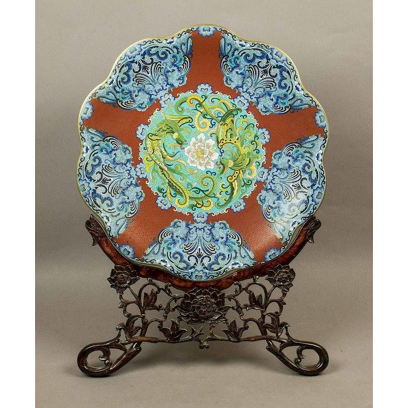 Appraisal: Chinese Cloisonne Charger th c Chinese cloisonne footed charger th