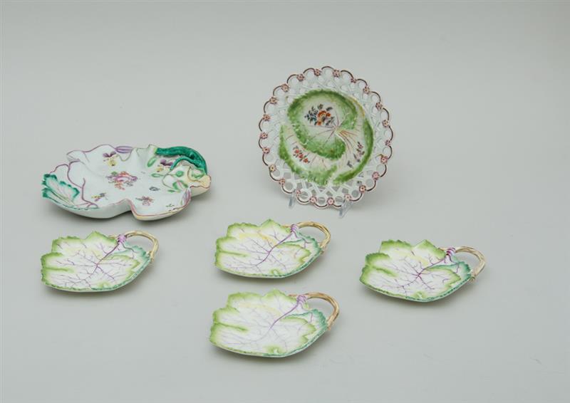 Appraisal: CHELSEA TYPE PORCELAIN RETICULATED DISH AND A LEAF-FORM DISH The