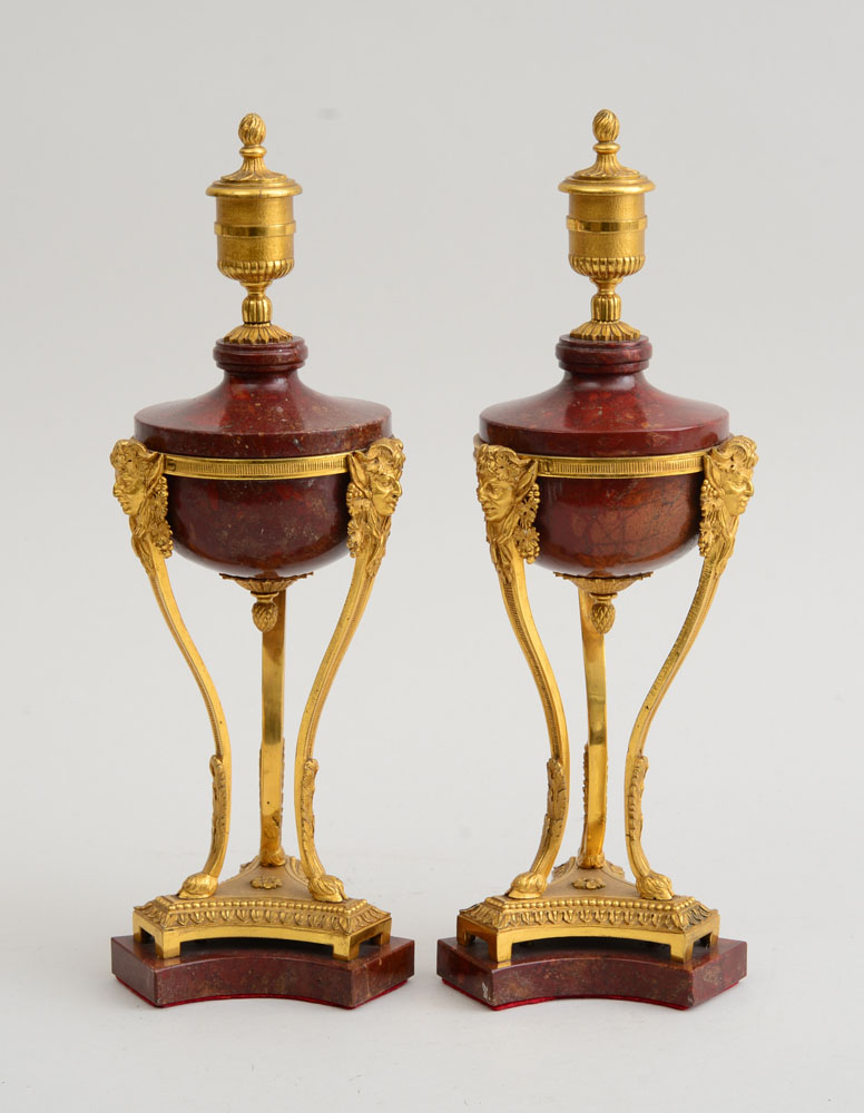 Appraisal: PAIR OF LOUIS XVI STYLE GILT-BRONZE MOUNTED ROUGE ROYALE MARBLE