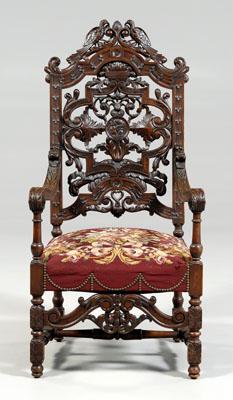 Appraisal: Flemish baroque style open armchair large scale beech and other