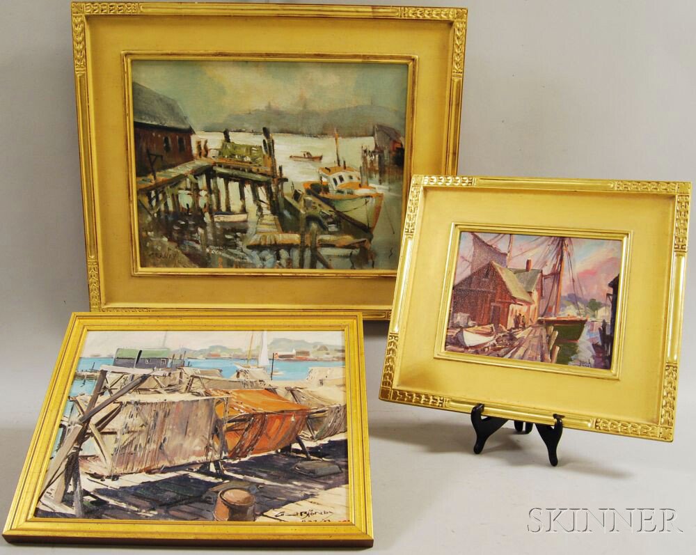 Appraisal: Three Harbor View Paintings Stuart Grandy American th st Century