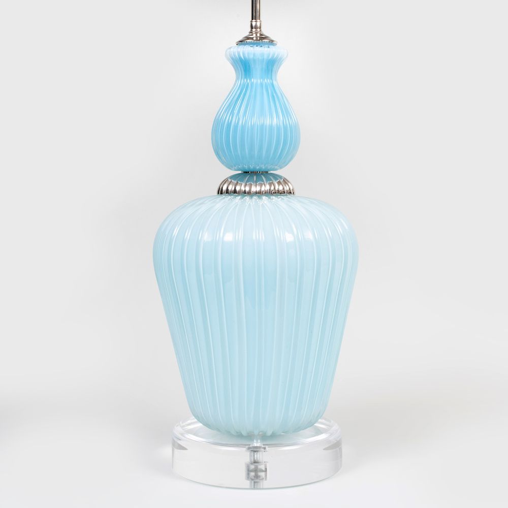 Appraisal: Italian Blue Blown Glass and Acrylic Lamp x in diam