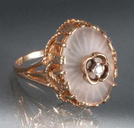 Appraisal: Lady's K gold diamond and etched glass ring diamond approximately