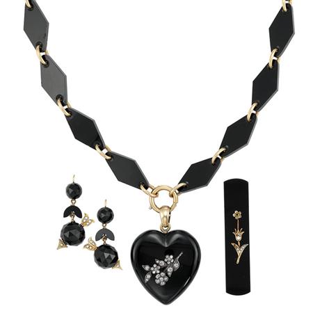 Appraisal: Antique Gold Black Onyx and Diamond Pendant-Necklace Bar Pin and