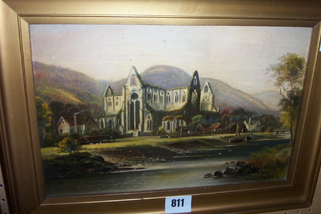 Appraisal: A late th century oil painting on board showing Tintern