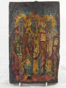 Appraisal: An antique Greek icon possibly th century of three saints