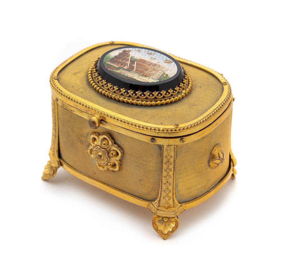 Appraisal: An Italian Gilt Metal and Micromosaic Box Height x width