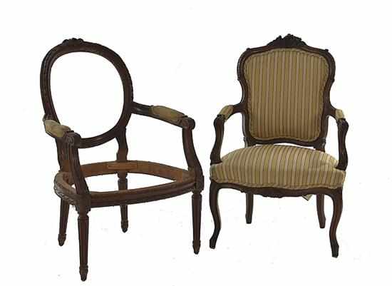 Appraisal: French carved walnut fauteuil late th century in the Louis