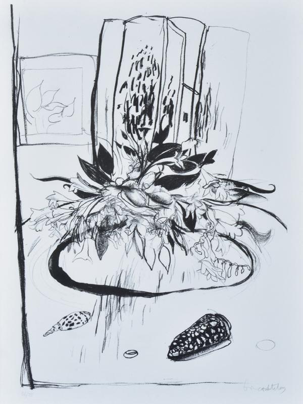 Appraisal: BRETT WHITELEY - Flowers on the Table lithograph BRETT WHITELEY