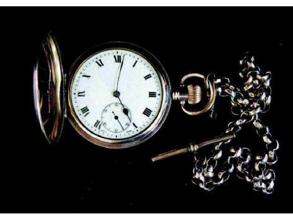 Appraisal: A GOLD PLATED HUNTING CASED POCKET WATCH the white enamel