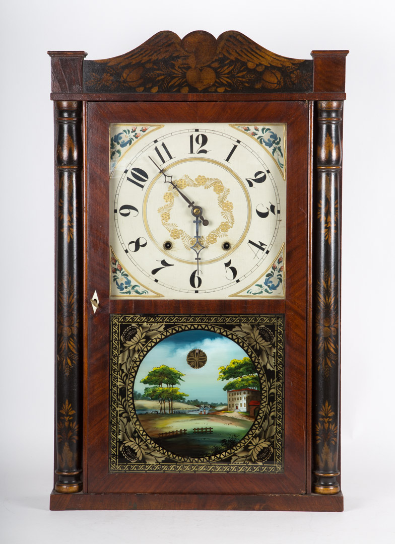 Appraisal: Eli Terry classical mahogany shelf clock circa ebonized and gilt