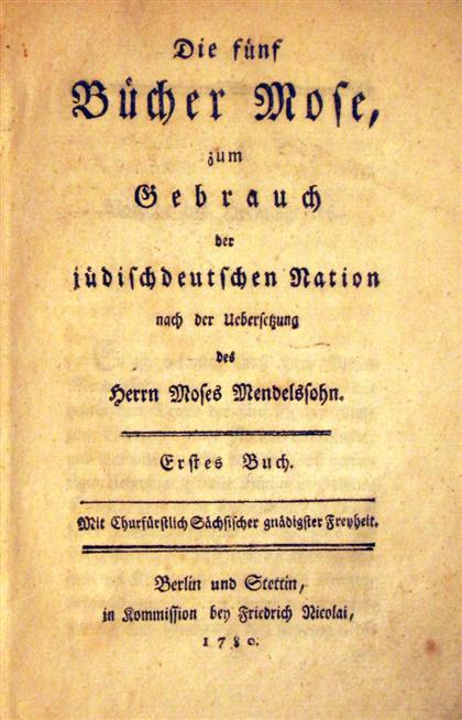 Appraisal: vol Mendelssohn Moses Die funf Bucher Mose Zum Gebrsuch der