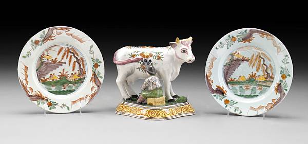 Appraisal: A group of Delft polychrome decorated articles Comprising a pair