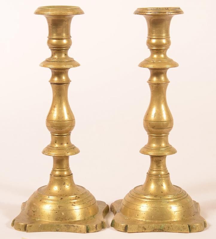 Appraisal: Pair of Antique Heavy Brass Candlesticks Pair of Antique Heavy