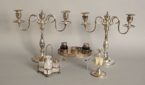 Appraisal: Group of silver plated tableware to include a wax jack