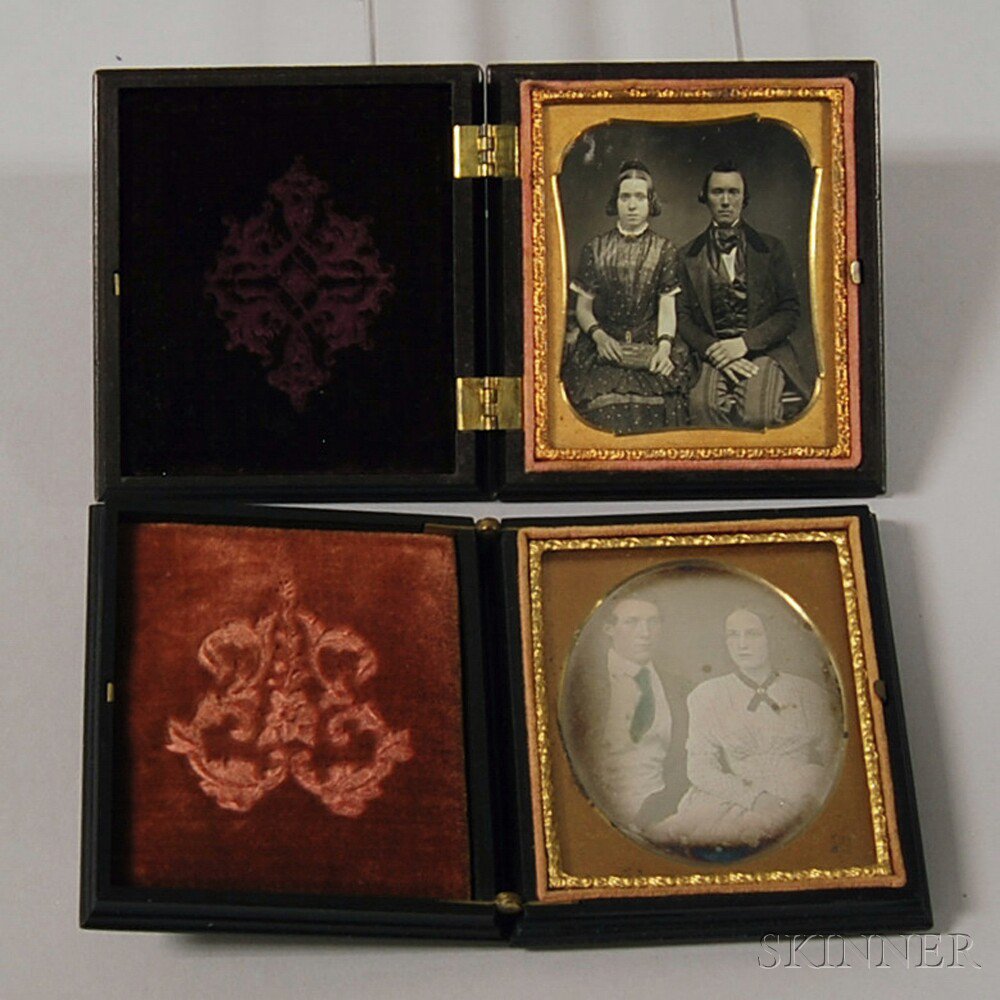 Appraisal: Two Sixth-plate Daguerreotype Portraits of Young Couples the first depicts