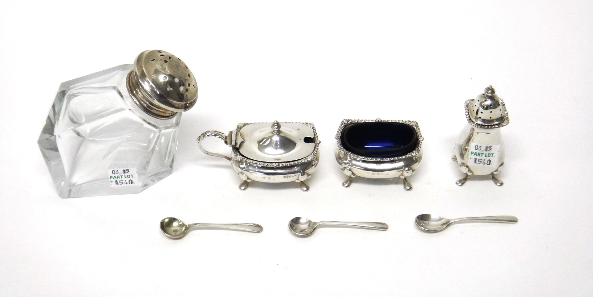 Appraisal: A silver three piece condiment set comprising a salt a