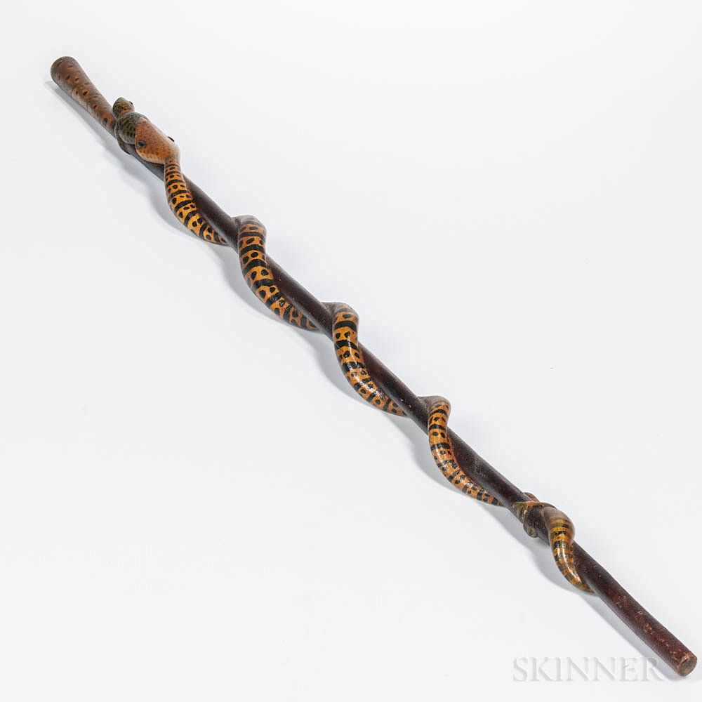 Appraisal: Carved and Painted Snake Cane Carved and Painted Snake Cane