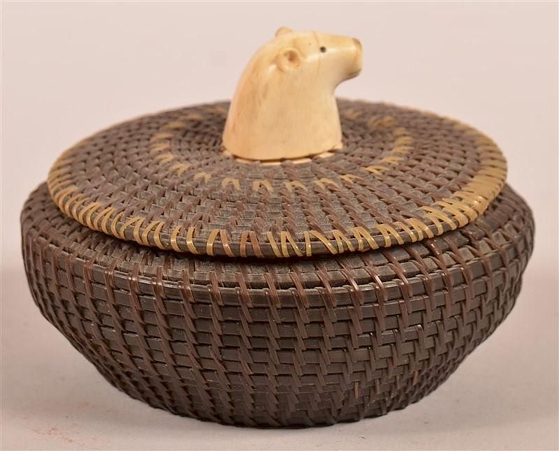 Appraisal: Vintage Eskimo Coiled Baleen Trinket Basket Vintage Eskimo Coiled Baleen