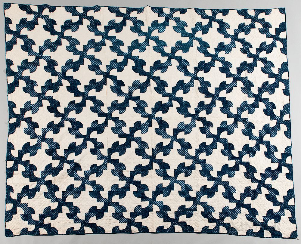 Appraisal: Hand-stitched Blue and White Quilt Hand-stitched Blue and White Quilt