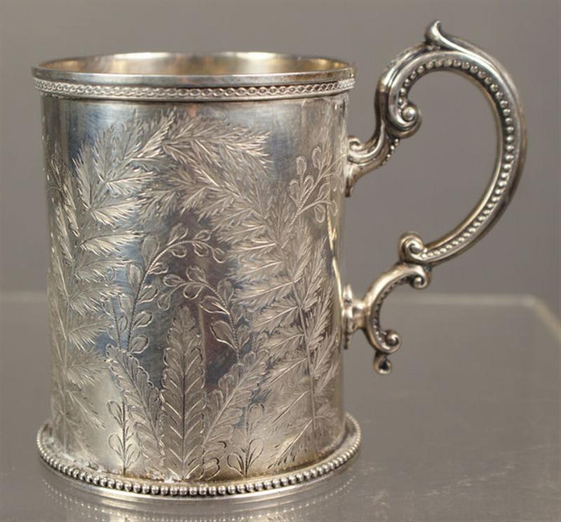 Appraisal: English Victorian sterling silver mug engraved fern design London ECB