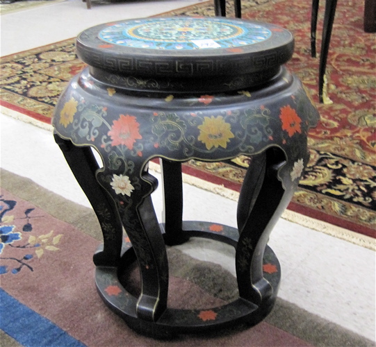 Appraisal: CHINESE PEDESTAL TABLE with floral decorated black lacquer finish and