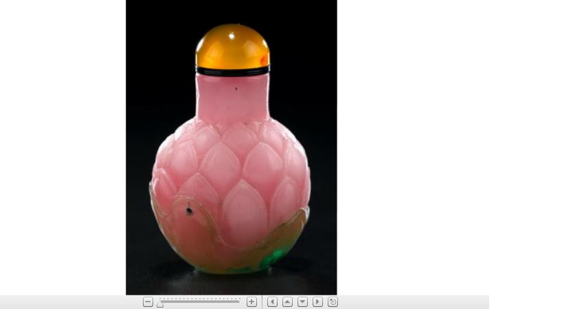 Appraisal: Chinese carved glass miniature snuff bottle The diminutive pink glass