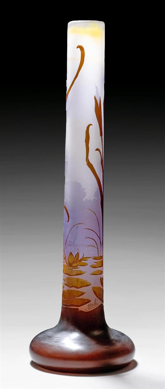 Appraisal: GALLE EMILE VASE circa Acid-etched clear glass with violet and