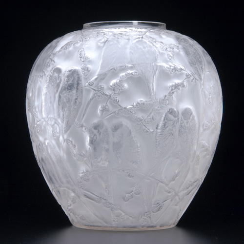 Appraisal: R LALIQUE Vase Perruches clear and frosted c M p