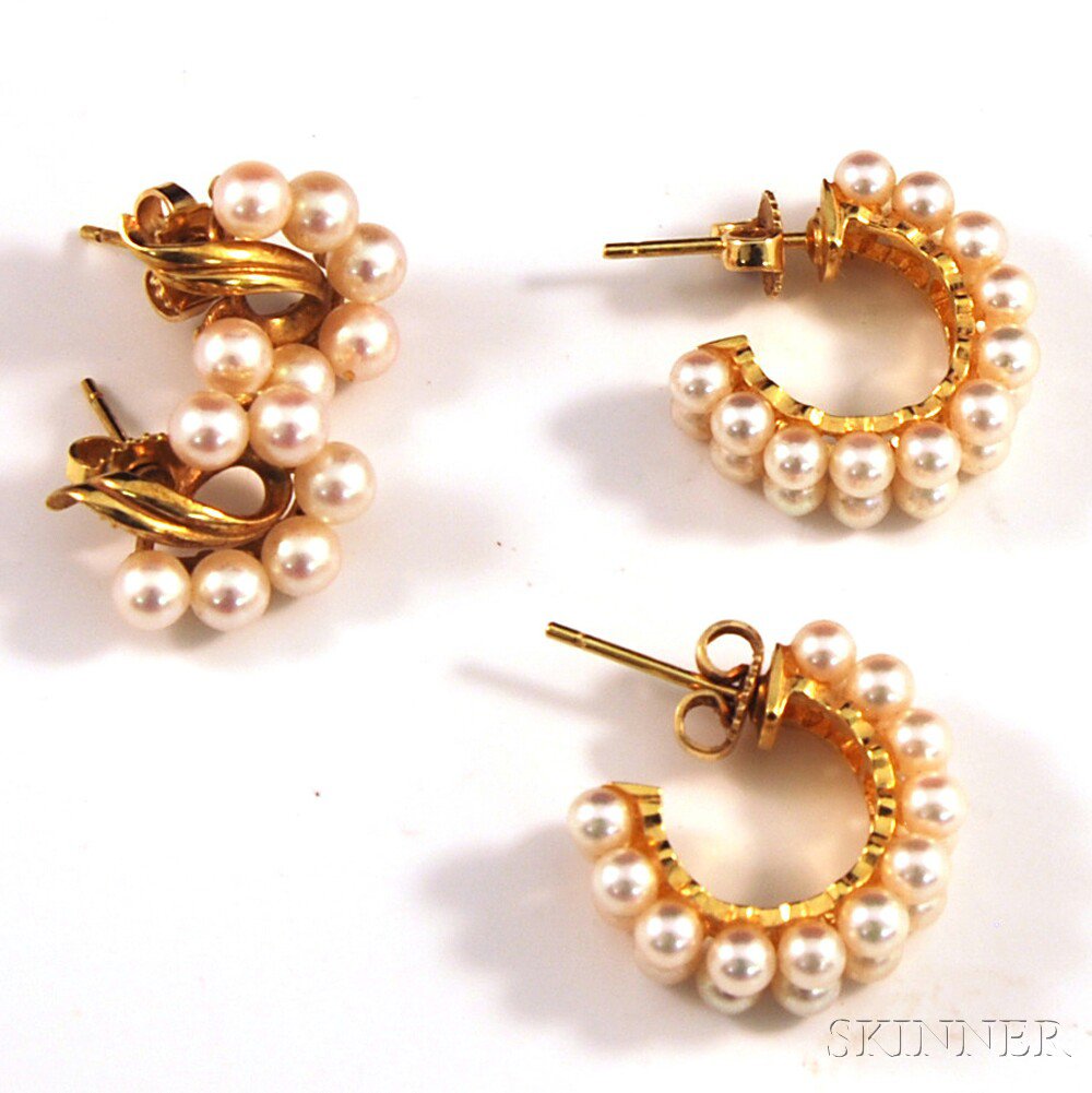 Appraisal: Two Pairs of Gold and Pearl Earrings a pair of