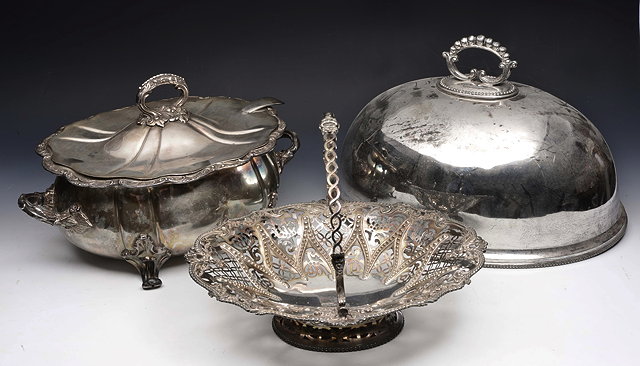 Appraisal: A SILVER PLATED MEAT COVER with ring handle cm wide