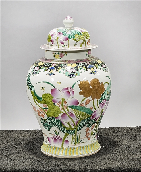 Appraisal: Chinese famille verte porcelain covered vase with floral design concentric