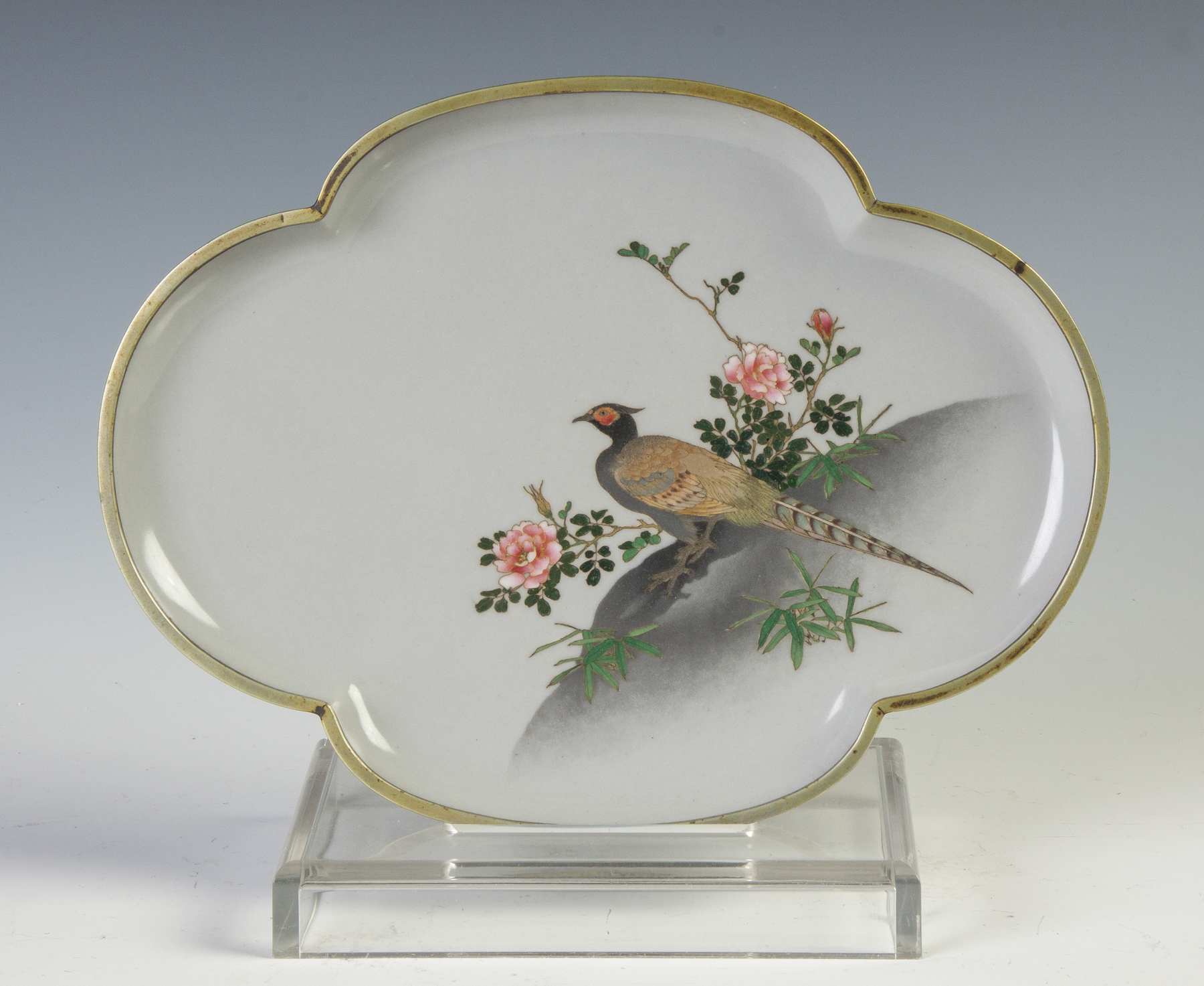 Appraisal: Fine Japanese Cloisonn Tray C Pheasant floral landscape