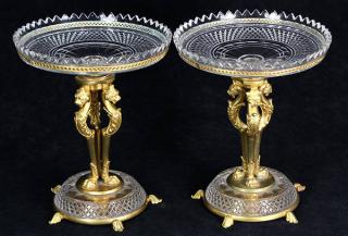 Appraisal: Pair of continental gilt bronze and crystal tazza the shallow