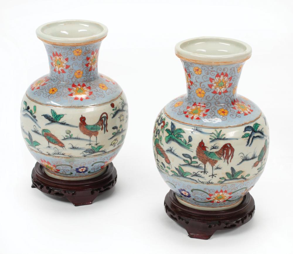 Appraisal: Pair of Chinese Porcelain and Cloisonne-on-Porcelain Bottle Vases doucai decorated