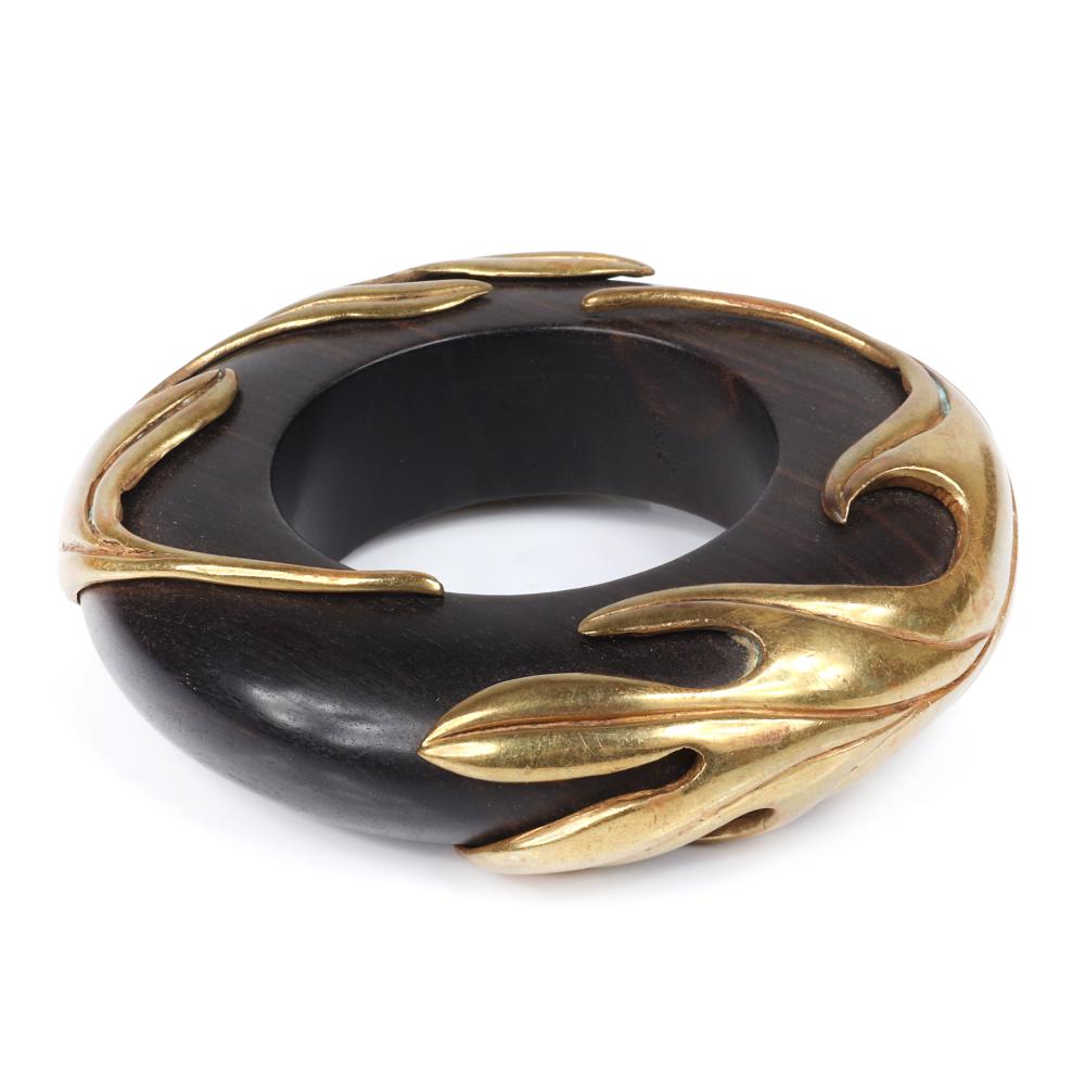 Appraisal: ISABEL CANOVAS VINTAGE LARGE WOOD BANGLE BRACELET WITH VINING LEAVES