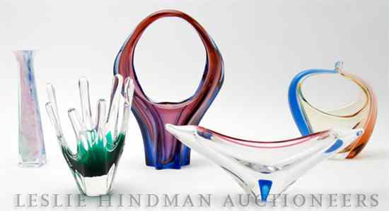 Appraisal: A Group of Five Art Glass Articles comprising two basket