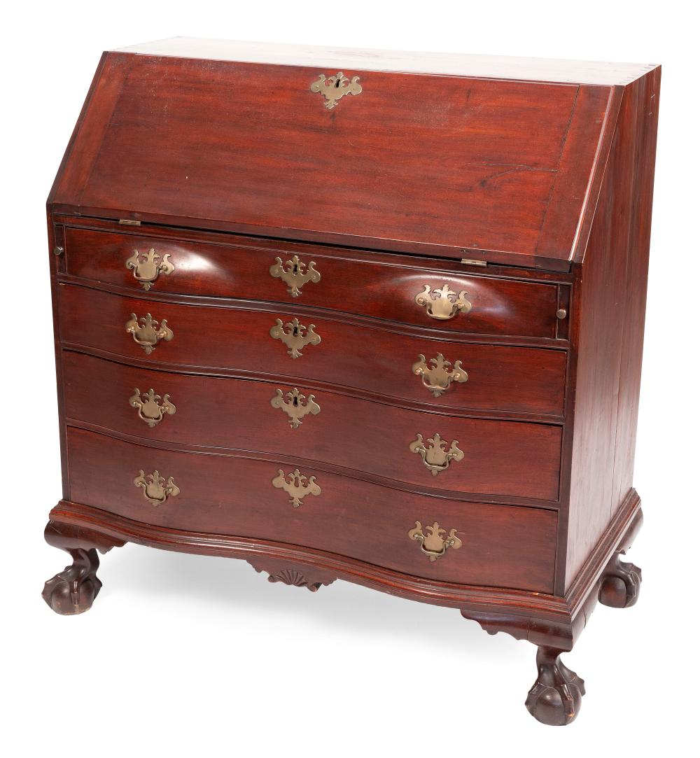 Appraisal: CHIPPENDALE SERPENTINE-FRONT SLANT-LID DESK MASSACHUSETTS CIRCA HEIGHT WIDTH DEPTH CHIPPENDALE