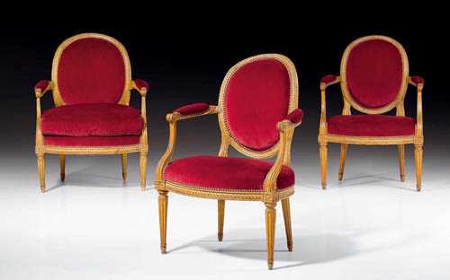 Appraisal: SET OF FAUTEUILS EN CABRIOLET Louis XVI stamped S BRIZARD