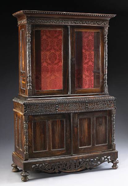 Appraisal: An Anglo-Dutch Colonial rosewood and padouk vitrine cabinet th century