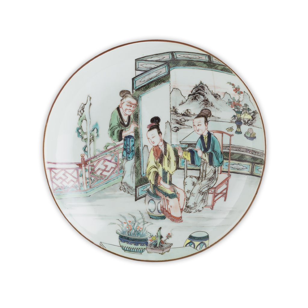 Appraisal: FAMILLE VERTE DISH KANGXI PERIOD decorated in polychrome enamels with