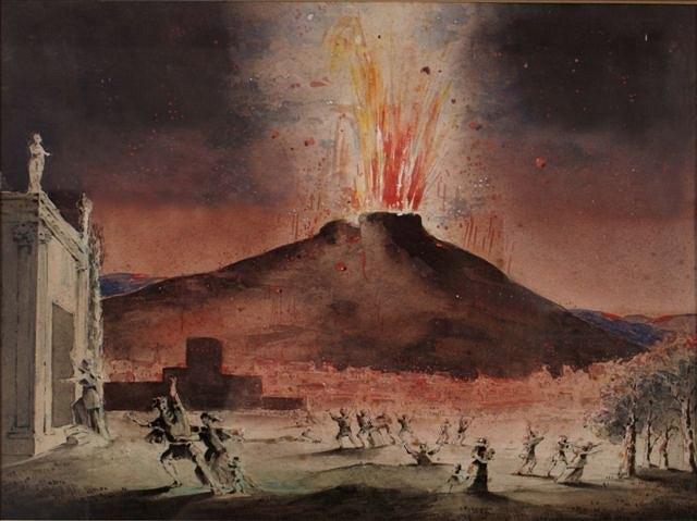 Appraisal: NEAPOLITAN SCHOOL TH CENTURY The eruption of Vesuvius with fleeing