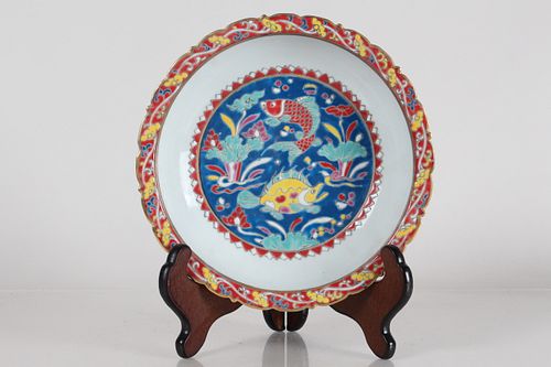 Appraisal: A CHINESE ANCIENT-FRAMING AQUA-THEME PORCELAIN FORTUNE A Chinese Ancient-framing Aqua-theme