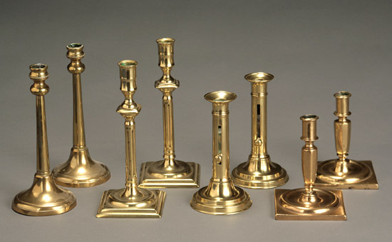 Appraisal: Four Pairs of English Brass Candlesticks th- th Century One